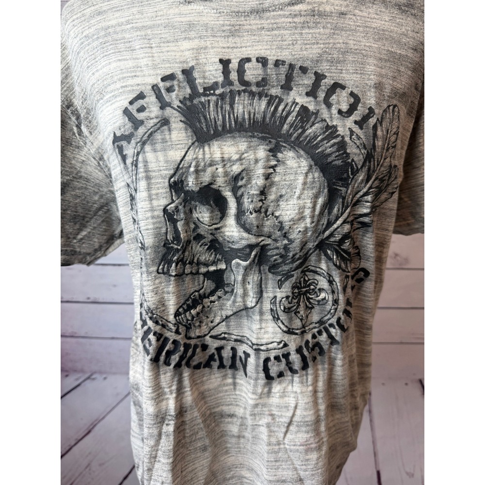 Affliction Skull Graphic Tee Shirt Mens Large Grey Mohawk T-Shirt BKE Buckle